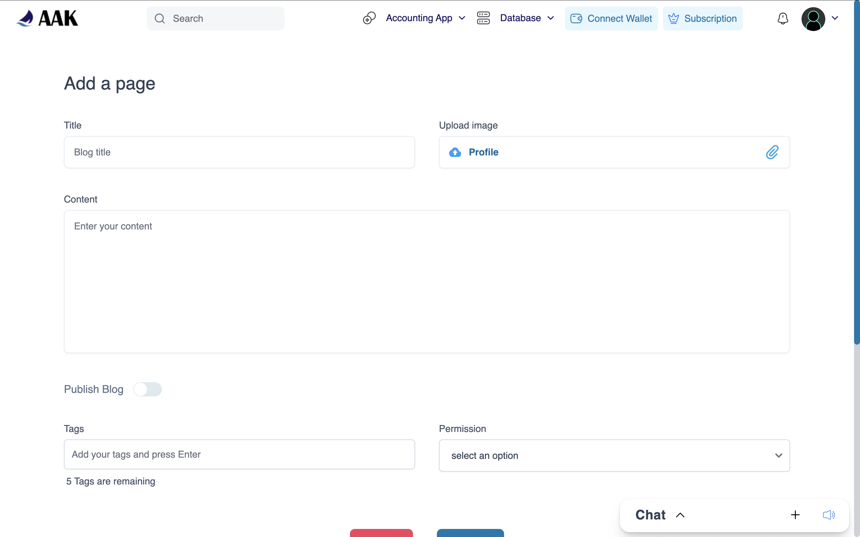 AAK Tele-Science - Create blog screen