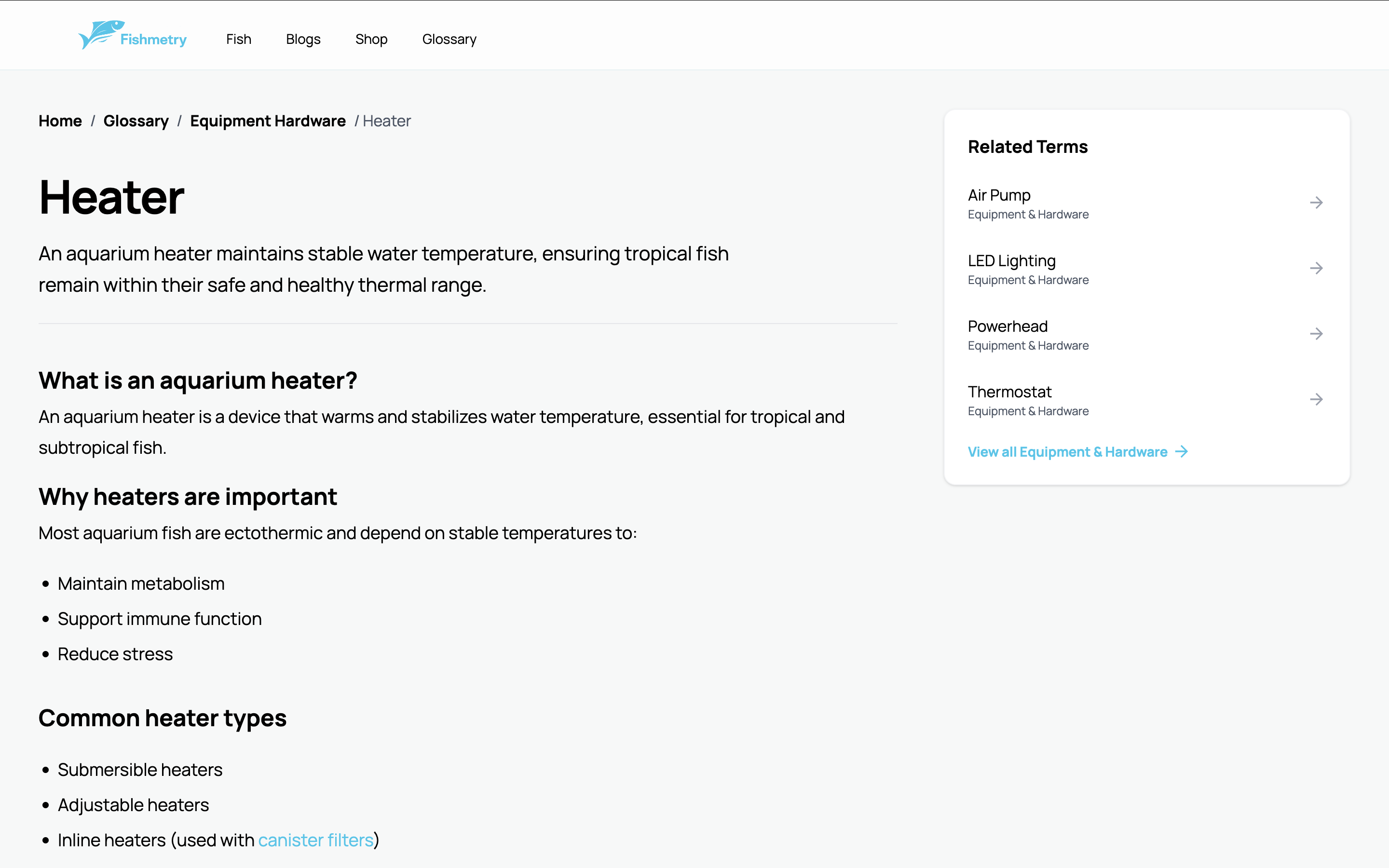 Fishmetry - Glossary Term Screen