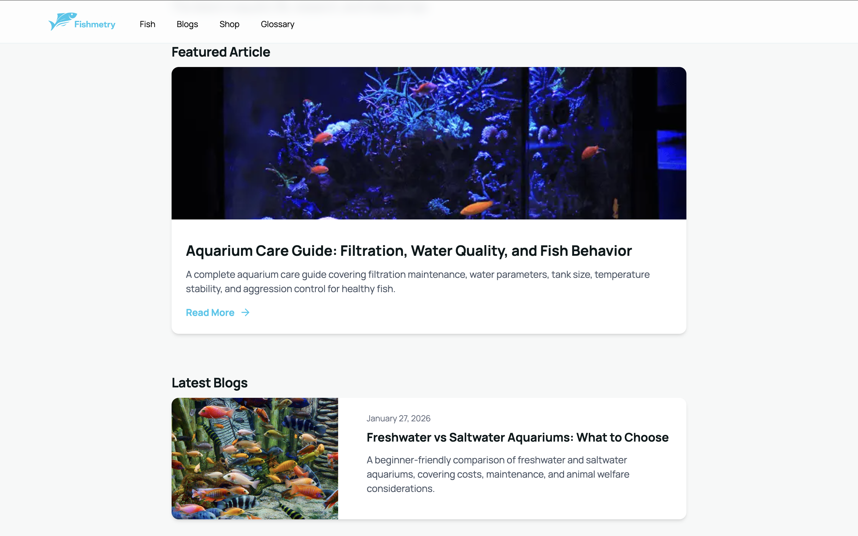 Fishmetry - Blogs List Screen 