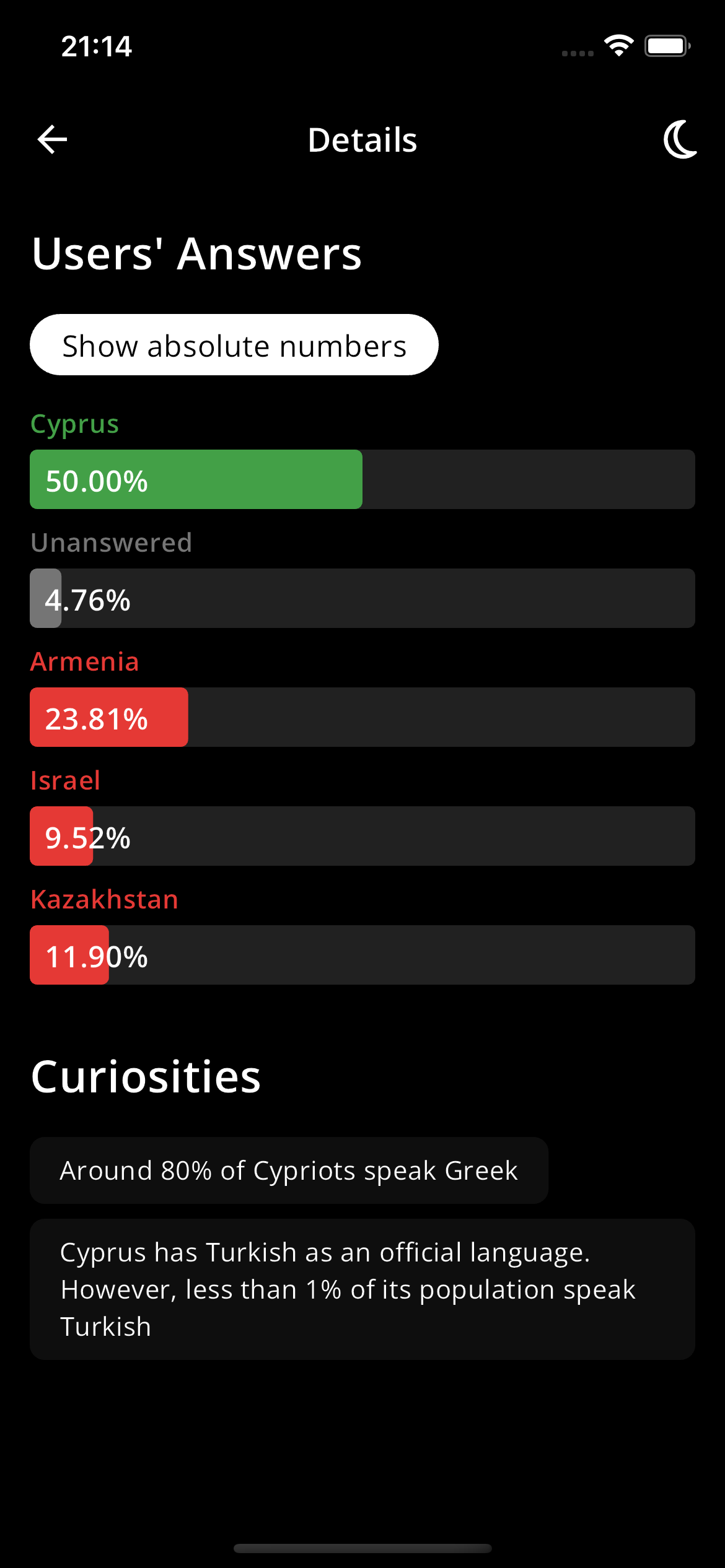 GeoGaburi - Question stats screen preview