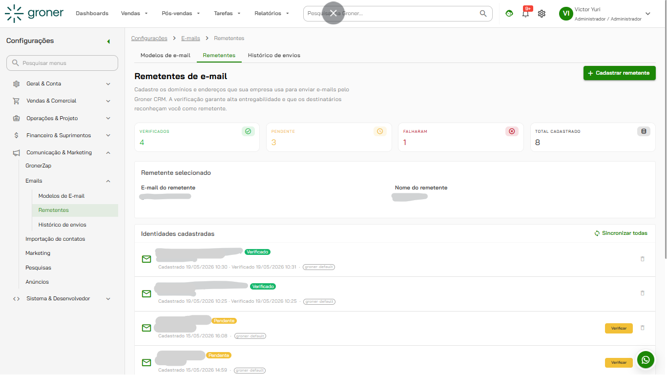 Groner - Email Senders Screen