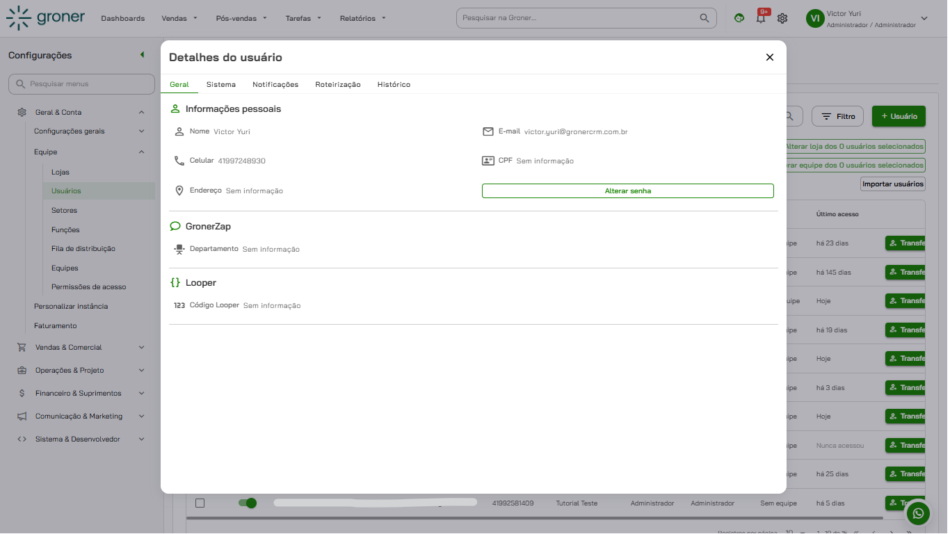 Groner - User Details Info Tab