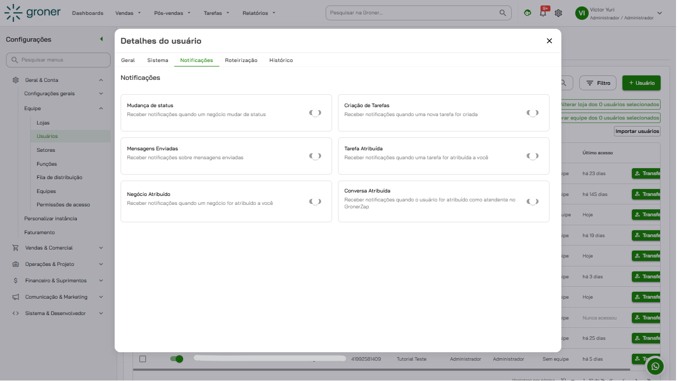 Groner - User Details Notifications Tab