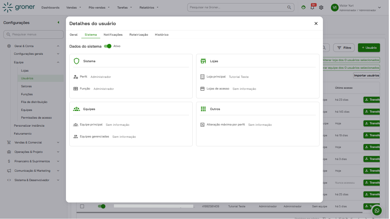 Groner - User Details System Tab