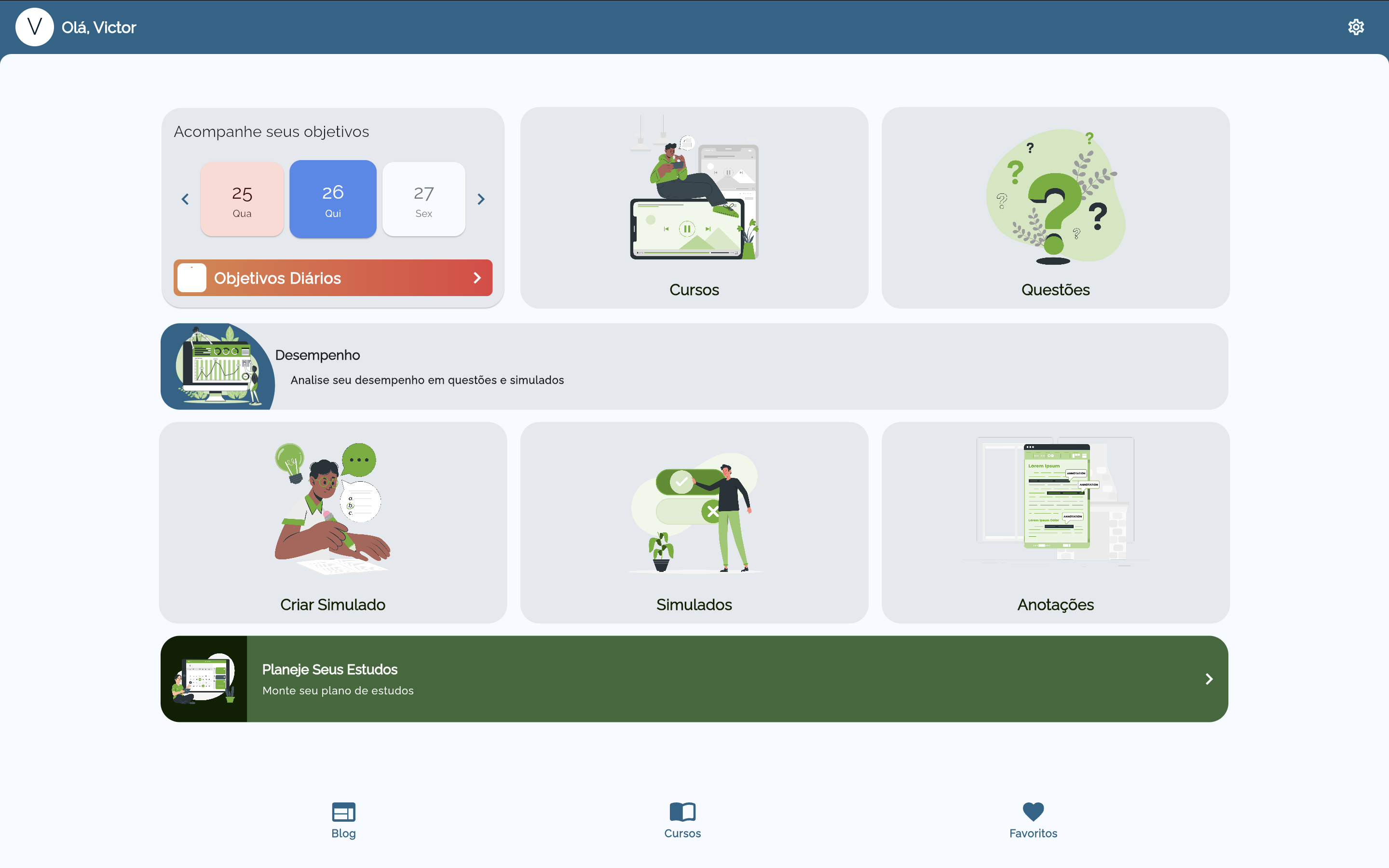 Questões+ Webapp - Home Screen