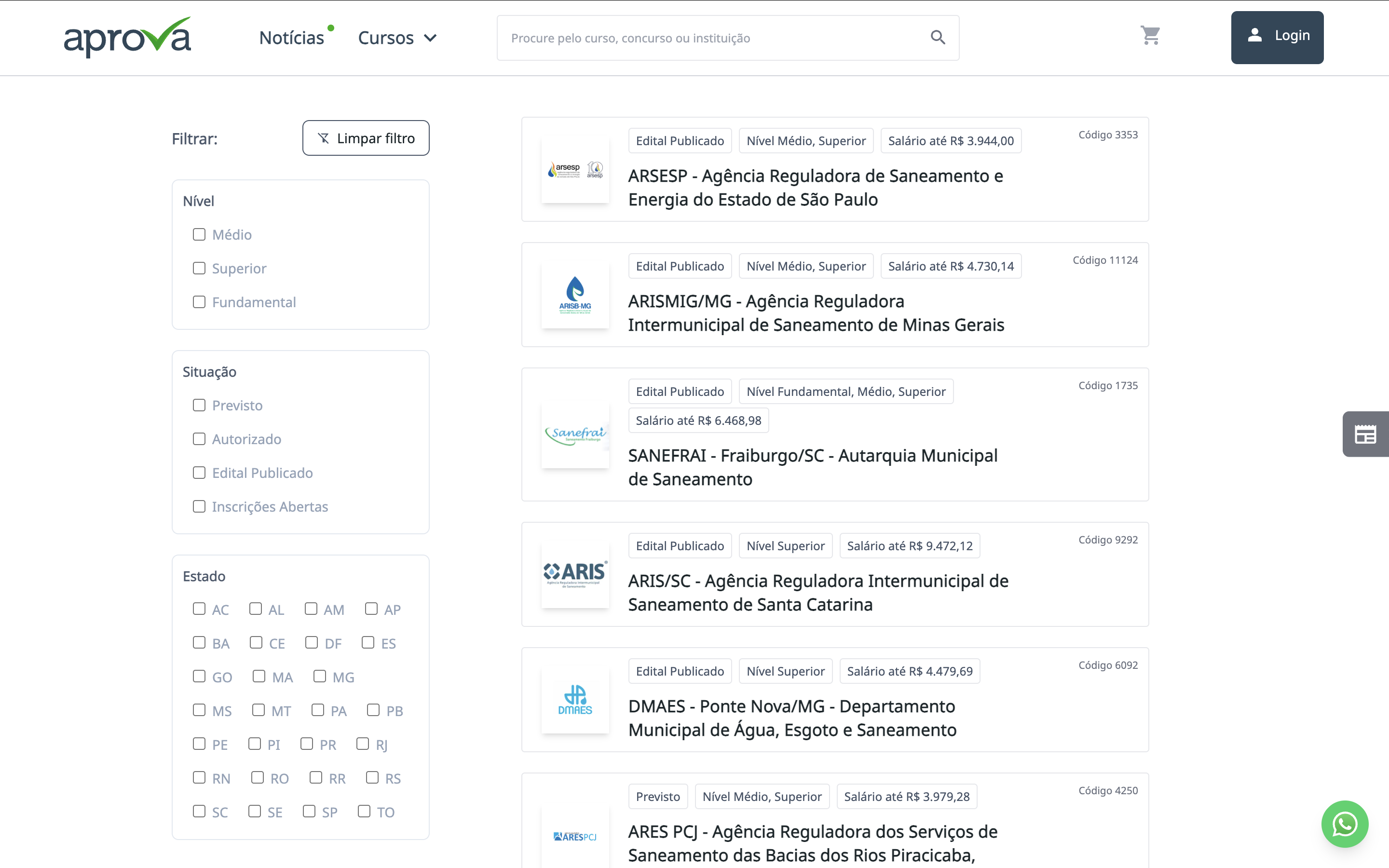 Aprova Concursos - Search Screen